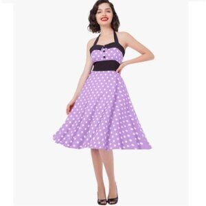Women's Dress Retro Vintage Swing 1950's Halter polka dot print  purple white